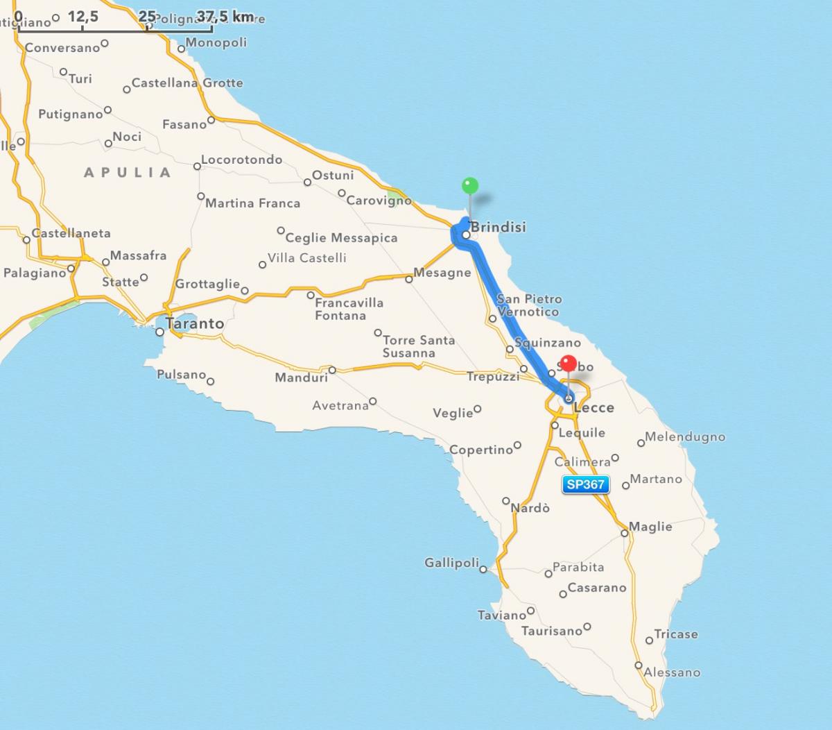 Brindisi airport to Lecce